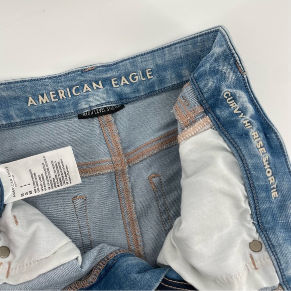 AEO American Eagle Women’s Curvy Hi-Rise Shortie Shorts Denim Distressed 6 - Picture 2 of 4